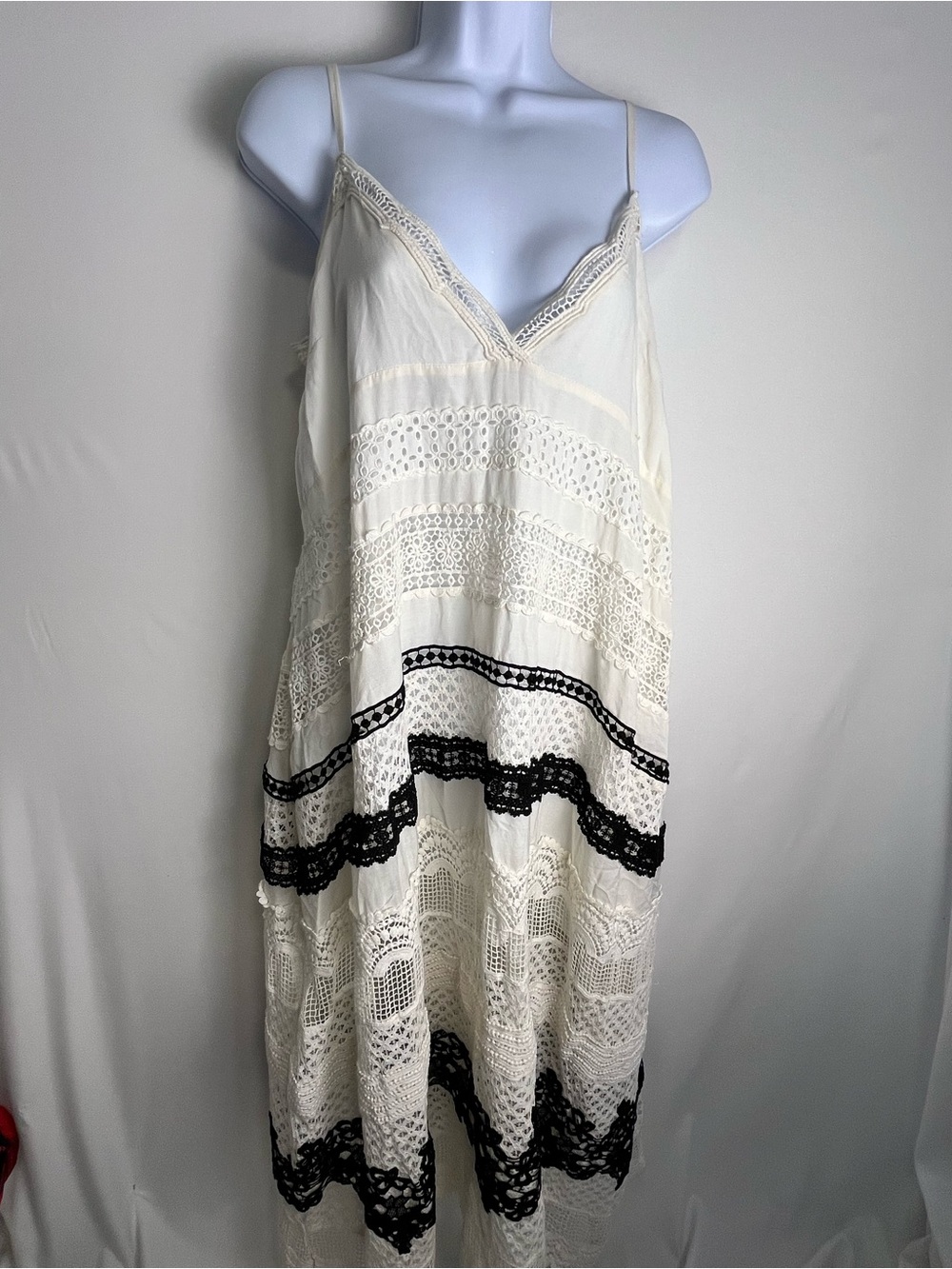 Anthropologie Winter White & Black Cotton & Crocheted lace sundress